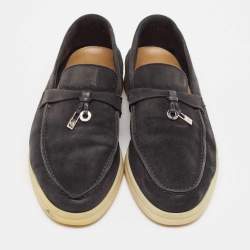 Loro Piana Black Suede Summer Charms Walk Loafers Size 38