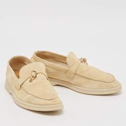 Pre Owned Loro Piana Beige Suede Summer Charms Walk Loafers Size 37