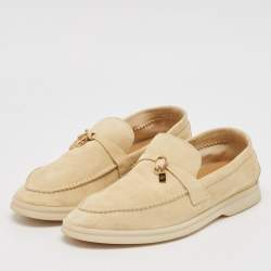 Pre Owned Loro Piana Beige Suede Summer Charms Walk Loafers Size 37