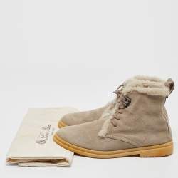 Pre Owned Loro Piana Grey Suede and Fur Open Walk Ankle Length Boots Size 37
