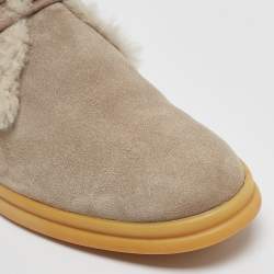 Pre Owned Loro Piana Grey Suede and Fur Open Walk Ankle Length Boots Size 37