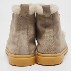 Pre Owned Loro Piana Grey Suede and Fur Open Walk Ankle Length Boots Size 37