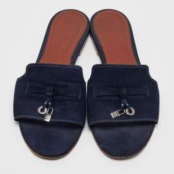 Loro Piana Blue Suede Summer Charms Flat Sandals Size 38