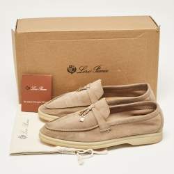 Pre Owned Loro Piana Beige Suede Summer Charms Walk Loafers Size 36.5