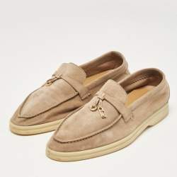 Pre Owned Loro Piana Beige Suede Summer Charms Walk Loafers Size 36.5