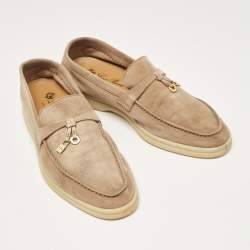 Pre Owned Loro Piana Beige Suede Summer Charms Walk Loafers Size 36.5