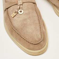 Pre Owned Loro Piana Beige Suede Summer Charms Walk Loafers Size 36.5