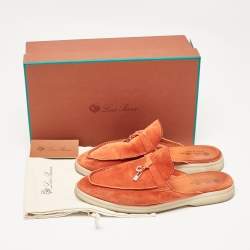 Pre Owned Loro Piana Orange Suede Babouche Charms Walk Mules Size 37.5