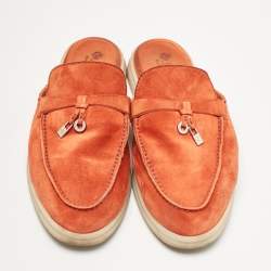 Pre Owned Loro Piana Orange Suede Babouche Charms Walk Mules Size 37.5