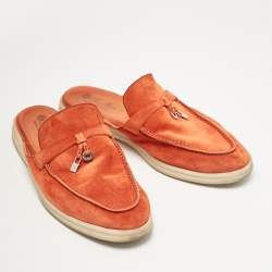 Pre Owned Loro Piana Orange Suede Babouche Charms Walk Mules Size 37.5