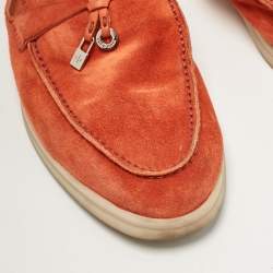 Pre Owned Loro Piana Orange Suede Babouche Charms Walk Mules Size 37.5