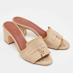 Loro Piana Beige Suede Summer Charms Slide Sandals Size 37