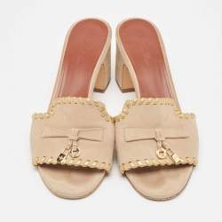Loro Piana Beige Suede Summer Charms Slide Sandals Size 37