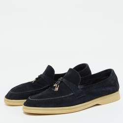 Pre Owned Loro Piana Navy Blue Suede Summer Charms Walk Loafers Size 39