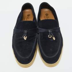 Pre Owned Loro Piana Navy Blue Suede Summer Charms Walk Loafers Size 39