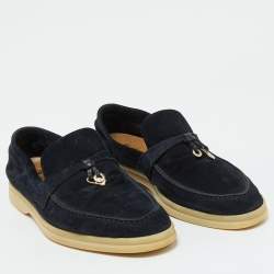 Pre Owned Loro Piana Navy Blue Suede Summer Charms Walk Loafers Size 39