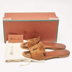 Pre Owned Loro Piana Brown Suede Summer Charms Walk Flat Slides Size 38