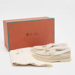 Loro Piana Grey Shearling Fur and Suede Summer Charms Walk Loafers Size 36