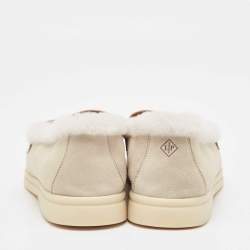 Loro Piana Grey Shearling Fur and Suede Summer Charms Walk Loafers Size 36