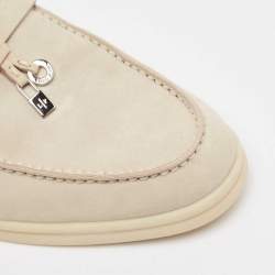 Loro Piana Grey Shearling Fur and Suede Summer Charms Walk Loafers Size 36