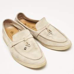 Loro Piana Grey Suede Summer Charms Walk Loafers Size 37