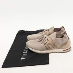 Pre Owned Loro Piana Beige Knit Fabric and Suede 360 LP Flexy Walk Low Top Sneakers Size 37