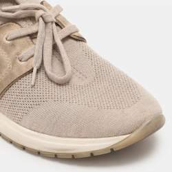 Pre Owned Loro Piana Beige Knit Fabric and Suede 360 LP Flexy Walk Low Top Sneakers Size 37