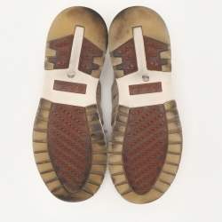 Pre Owned Loro Piana Beige Knit Fabric and Suede 360 LP Flexy Walk Low Top Sneakers Size 37