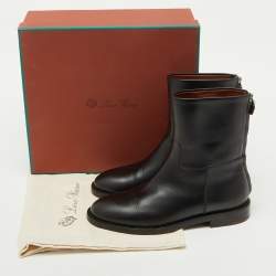 Loro Piana Black Leather Decker Ankle Length Boots Size 40