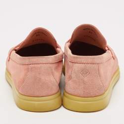 Pre Owned Loro Piana Pink Suede Summer Charms Walk Slip On Loafers Size 37