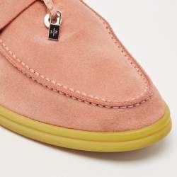 Pre Owned Loro Piana Pink Suede Summer Charms Walk Slip On Loafers Size 37