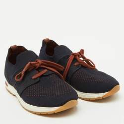 Loro Piana Navy Blue Knit Fabric 360 LP Flexy Walk Low Top Sneakers Size 36