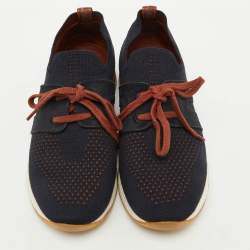 Loro Piana Navy Blue Knit Fabric 360 LP Flexy Walk Low Top Sneakers Size 36