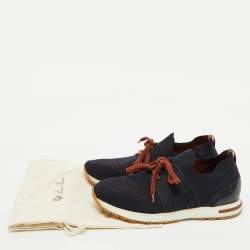 Loro Piana Navy Blue Knit Fabric 360 LP Flexy Walk Low Top Sneakers Size 36