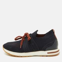 Loro Piana Navy Blue Knit Fabric 360 LP Flexy Walk Low Top Sneakers Size 36