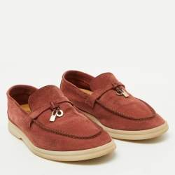 Pre Owned Loro Piana Brown Suede Summer Charms Walk Slip On Loafers Size 35.5