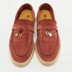 Pre Owned Loro Piana Brown Suede Summer Charms Walk Slip On Loafers Size 35.5