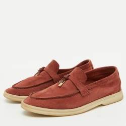 Pre Owned Loro Piana Brown Suede Summer Charms Walk Slip On Loafers Size 35.5