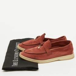 Pre Owned Loro Piana Brown Suede Summer Charms Walk Slip On Loafers Size 35.5