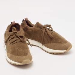 Pre Owned Loro Piana Olive Green Fabric and Leather 360 LP Flexy Walk Lace Up Sneakers Size 41