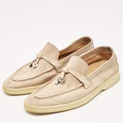 Loro Piana Beige Suede Summer Charms Walk Slip On Loafers Size 35.5