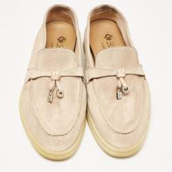 Loro Piana Beige Suede Summer Charms Walk Slip On Loafers Size 35.5