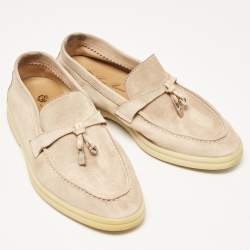 Loro Piana Beige Suede Summer Charms Walk Slip On Loafers Size 35.5