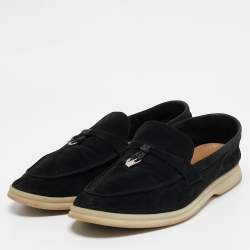 Pre Owned Loro Piana Black Suede Summer Charms Walk Loafers Size 39.5