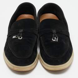 Pre Owned Loro Piana Black Suede Summer Charms Walk Loafers Size 39.5