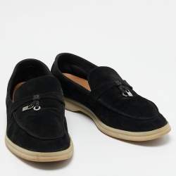 Pre Owned Loro Piana Black Suede Summer Charms Walk Loafers Size 39.5