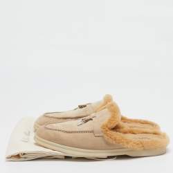 Pre Owned Loro Piana Beige Suede Fur Babouche Charms Walk Mules Size 38.5