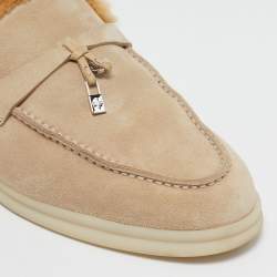 Pre Owned Loro Piana Beige Suede Fur Babouche Charms Walk Mules Size 38.5