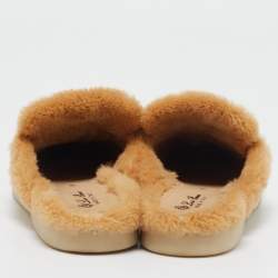 Pre Owned Loro Piana Beige Suede Fur Babouche Charms Walk Mules Size 38.5