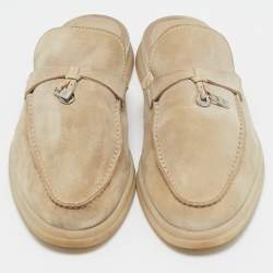 Pre Owned Loro Piana Grey Suede Babouche Charms Walk Mules Size 39